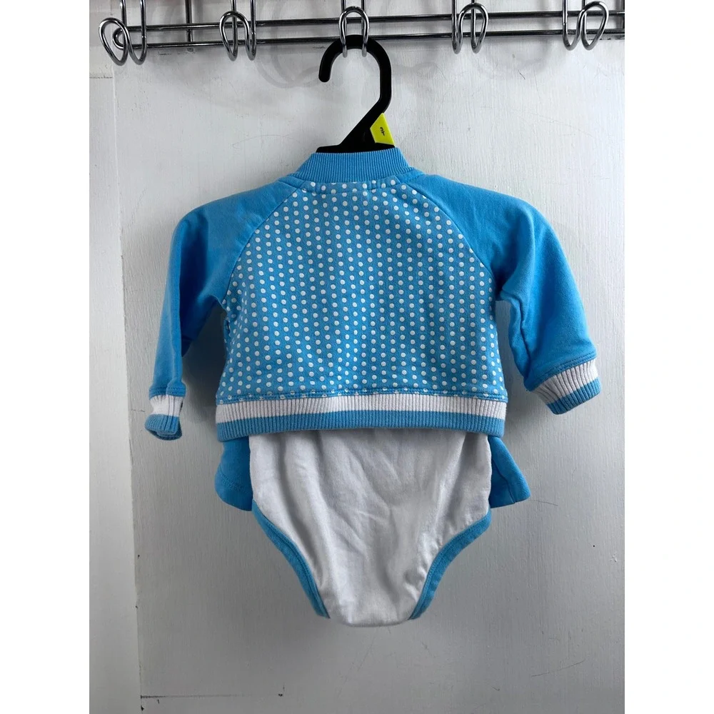 Nike 3pc Outfit Set 3/6M Blue Polka Dot Jacket Bodysuit Skirt Baby Girl - Picture 2 of 6